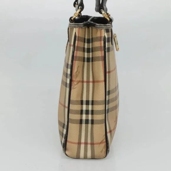 Burberrys Nova Check Shoulder Bag PVC Beige Gold Auth 127599